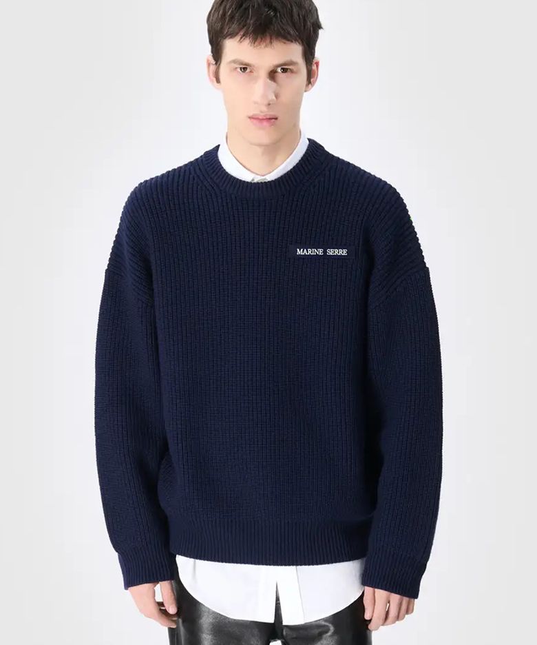 (U) MS 하프 카디건 니트 크루넥 스웨터 네이비 MS HALF CARDIGAN KNIT CREWNECK SWEATER NAVY
