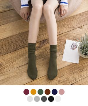 [2개 세트] 1226 굵은 골지 여자 컬러 무지 기본  패션 양말
