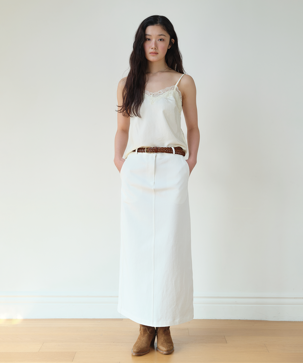 홈바디띵즈(HOMEBODY THINGS) Cotton Slit Long Skirt (IVORY)
