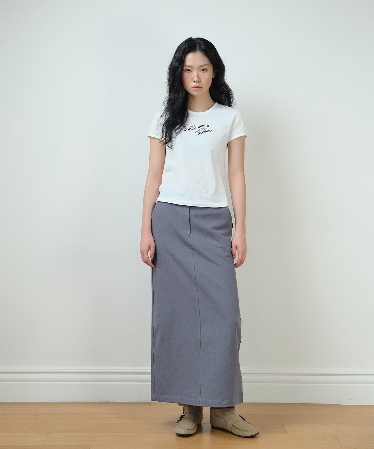홈바디띵즈(HOMEBODY THINGS) Cotton Slit Long Skirt (DUSTY BLUE)