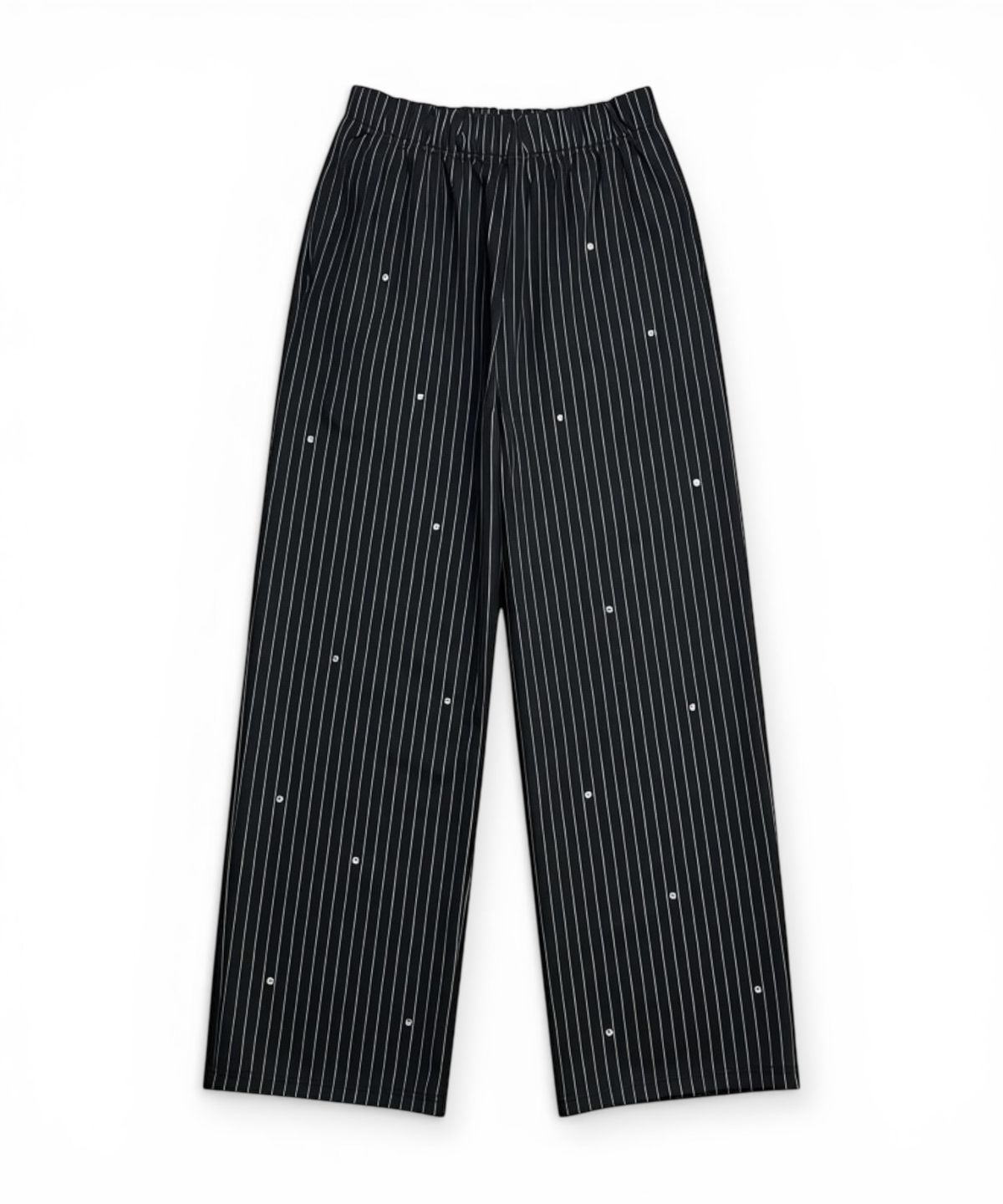 본슬리피(BORN SLIPPY) Crystal Stud Pinstripe Wide Pants (Black)