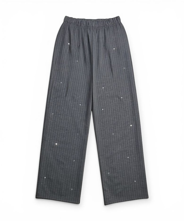 Crystal Stud Pinstripe Wide Pants (Gray)