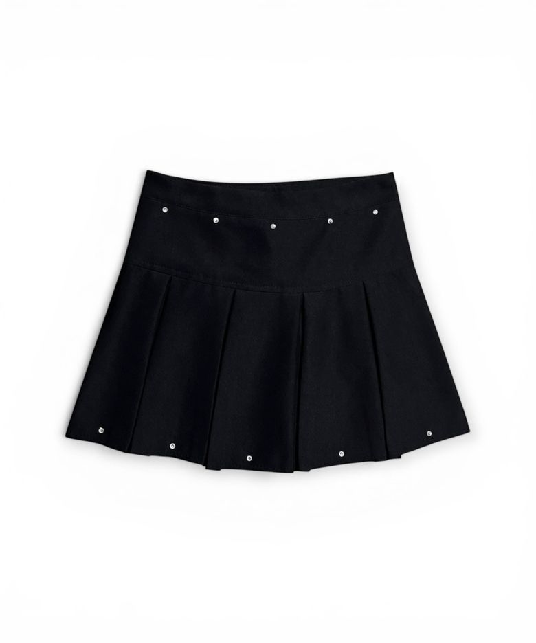 Crystal Stud Pleated Mini Skirt (Black)