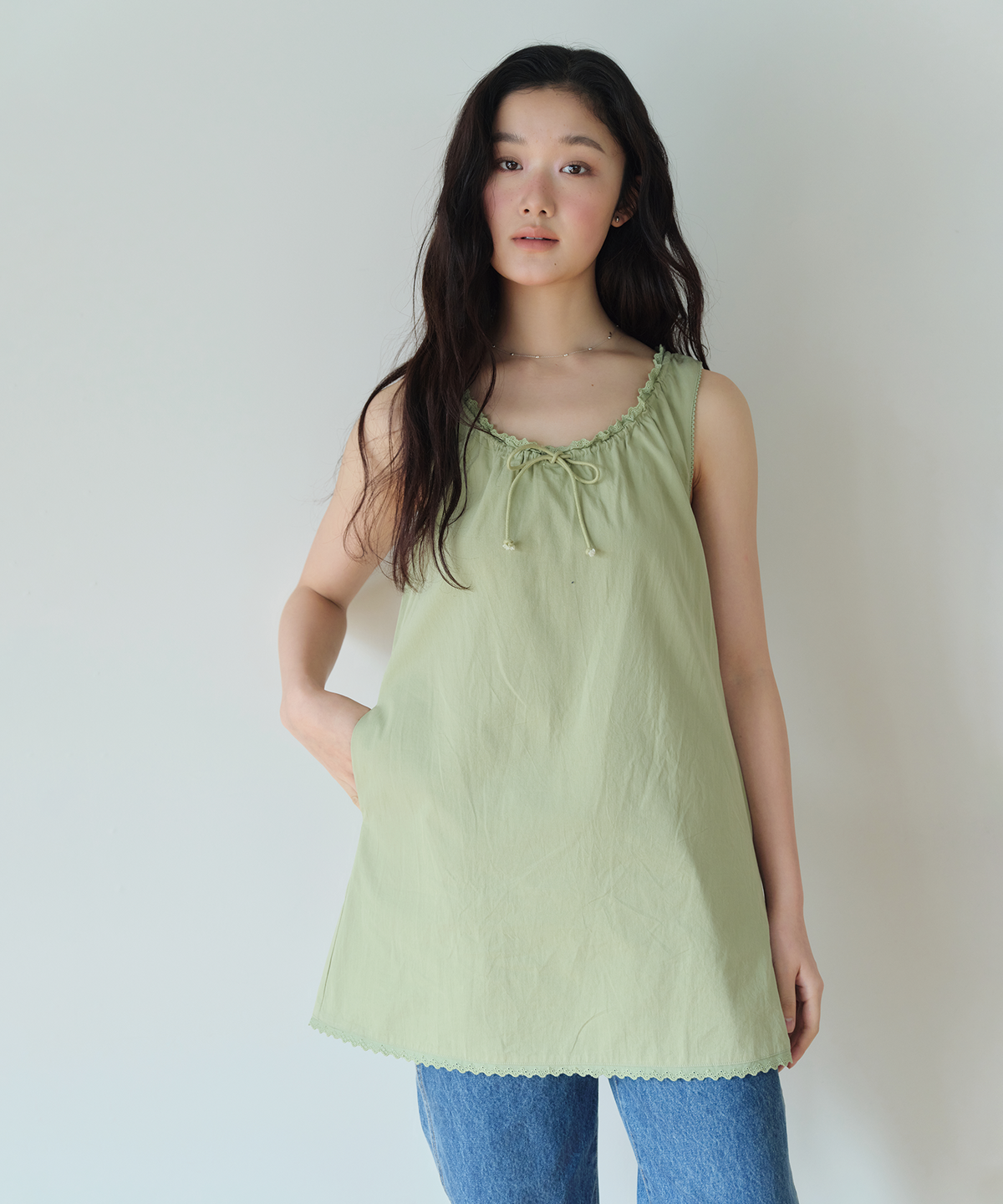 홈바디띵즈(HOMEBODY THINGS) Lace Sleeveless Dress (GREEN)