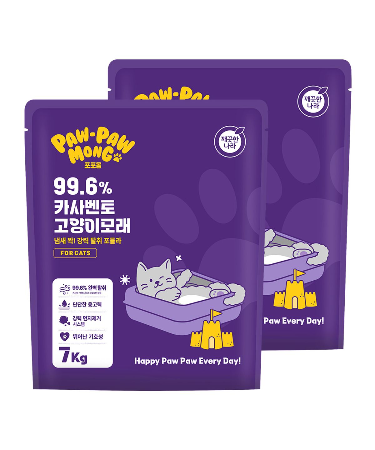 깨끗한나라(KLEANNARA) 포포몽 99.6% 카사벤토 고양이모래 7kg x 2팩