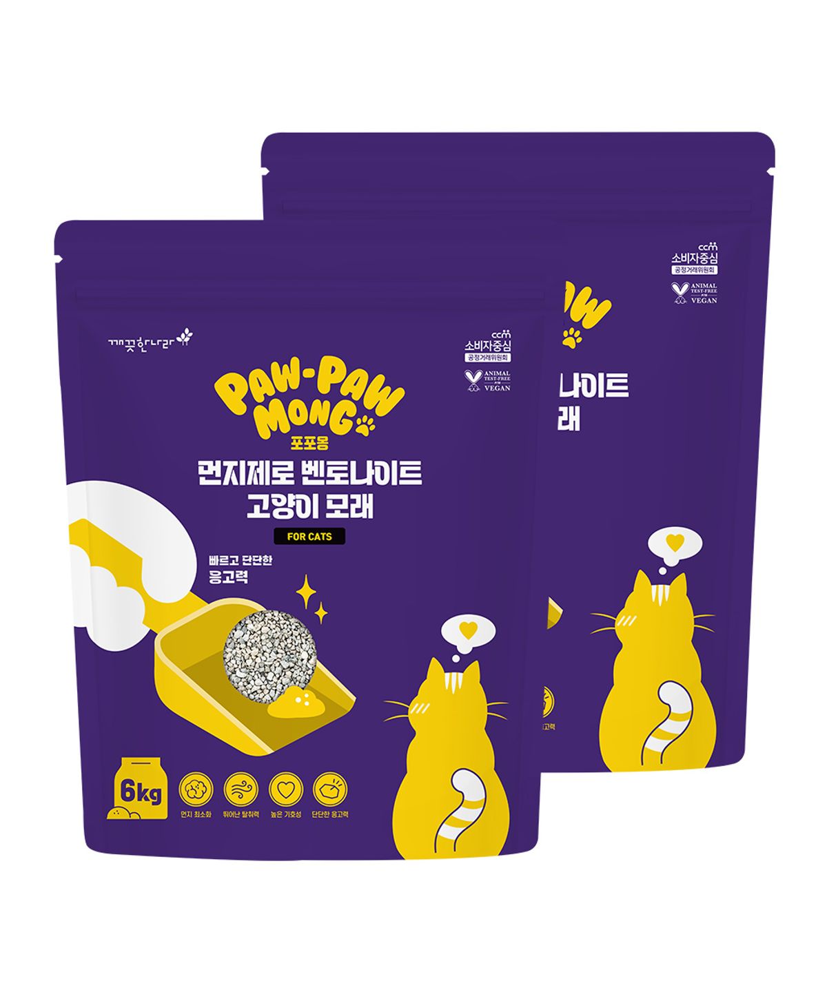 깨끗한나라(KLEANNARA) 포포몽 먼지제로 벤토나이트 고양이 모래 6kg x 2팩