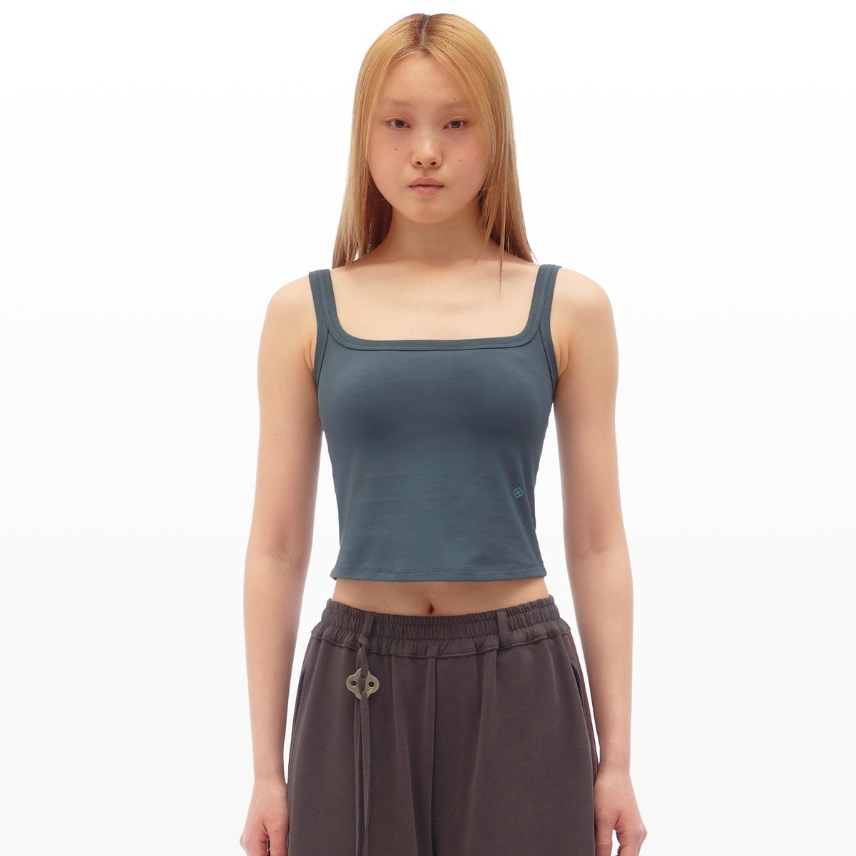 후포(HOOPOE) square neck cotton top_Celadon Gray