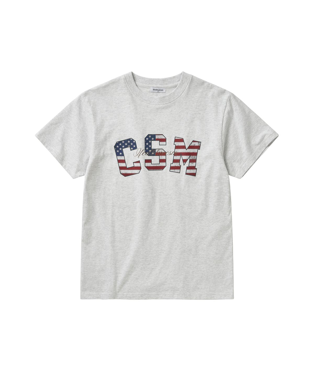 아이필블루씨에스엠(IFEELBLUECSM) CSM USA Graphic Logo T-Shirt Melange Grey