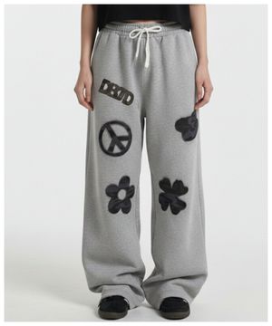 패치 자수 와이드 팬츠