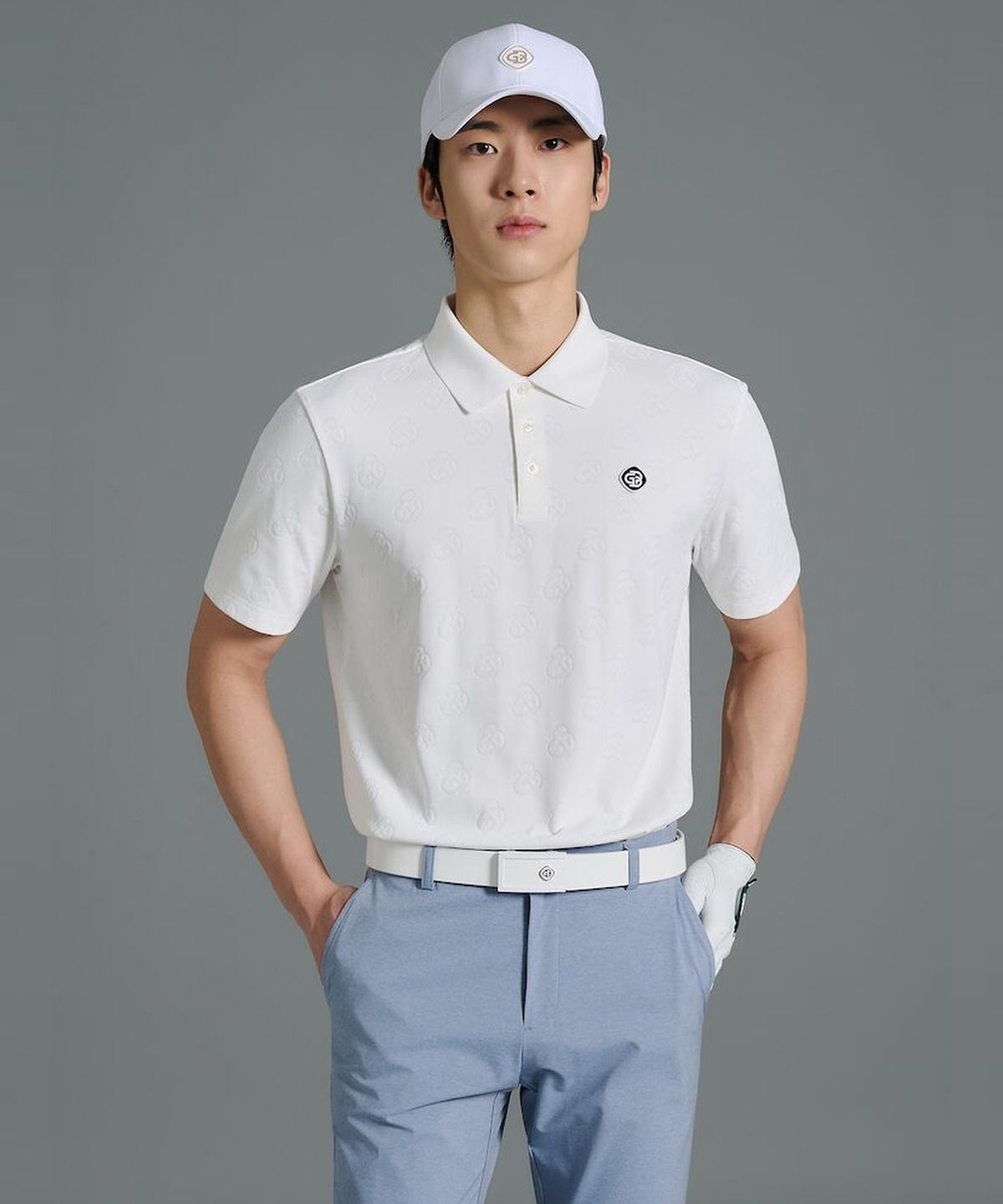 빈폴골프(BEANPOLE GOLF) [HERITAGE] 남성 자가드 반소매 티셔츠 - 화이트