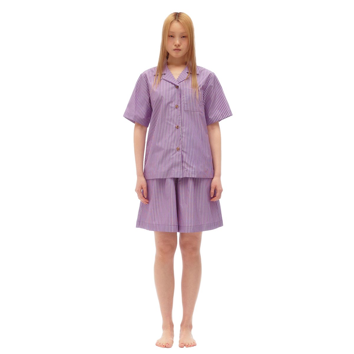 후포(HOOPOE) [set] everyday cotton shirt & flare cotton shorts_Royal Purple