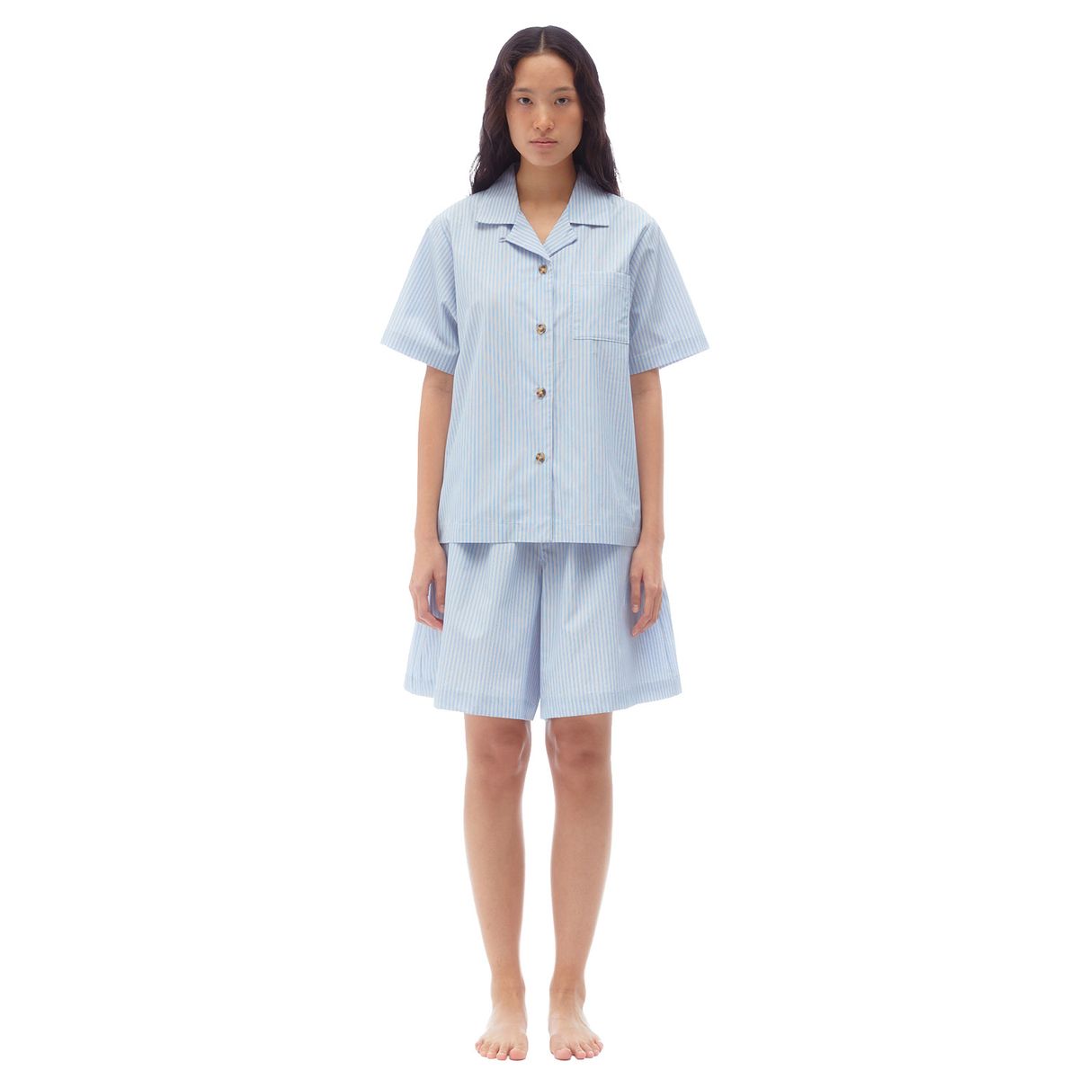 후포(HOOPOE) [set] everyday cotton shirt & flare cotton shorts_Boyfriend Stripe