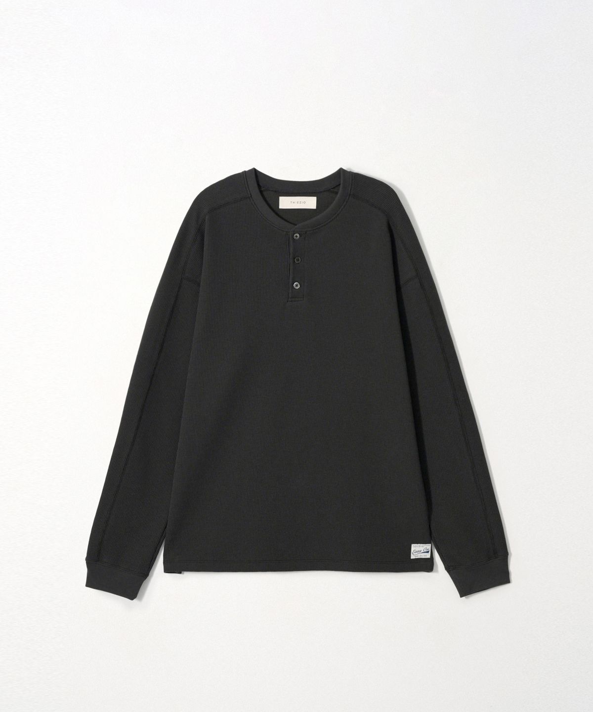 이지오(EZIO) Henley Waffle LS T-shirt_Charcoal