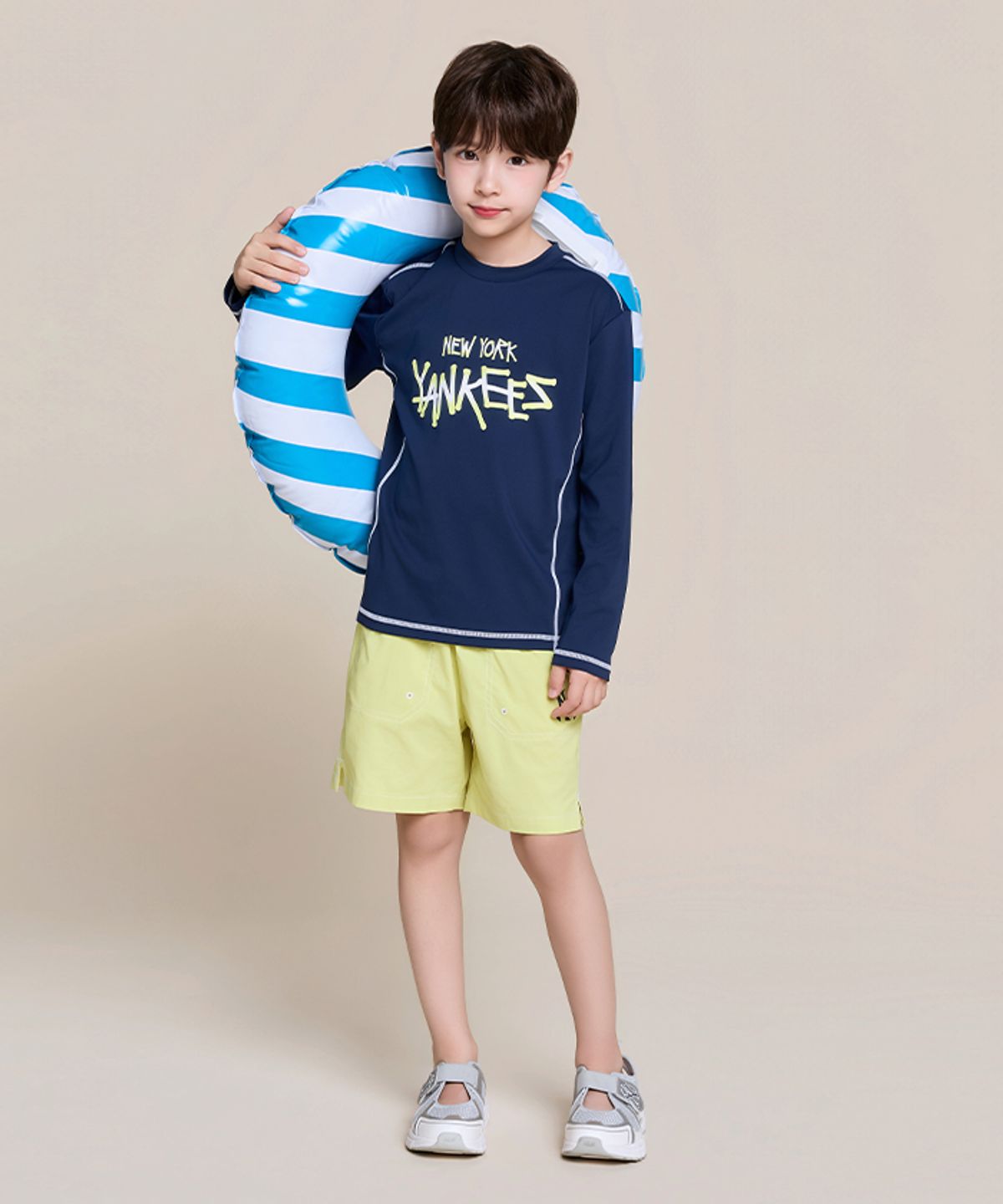 엠엘비 키즈(MLB KIDS) 스트릿 티셔츠 래쉬가드 보드쇼츠 세트 NY (Navy)