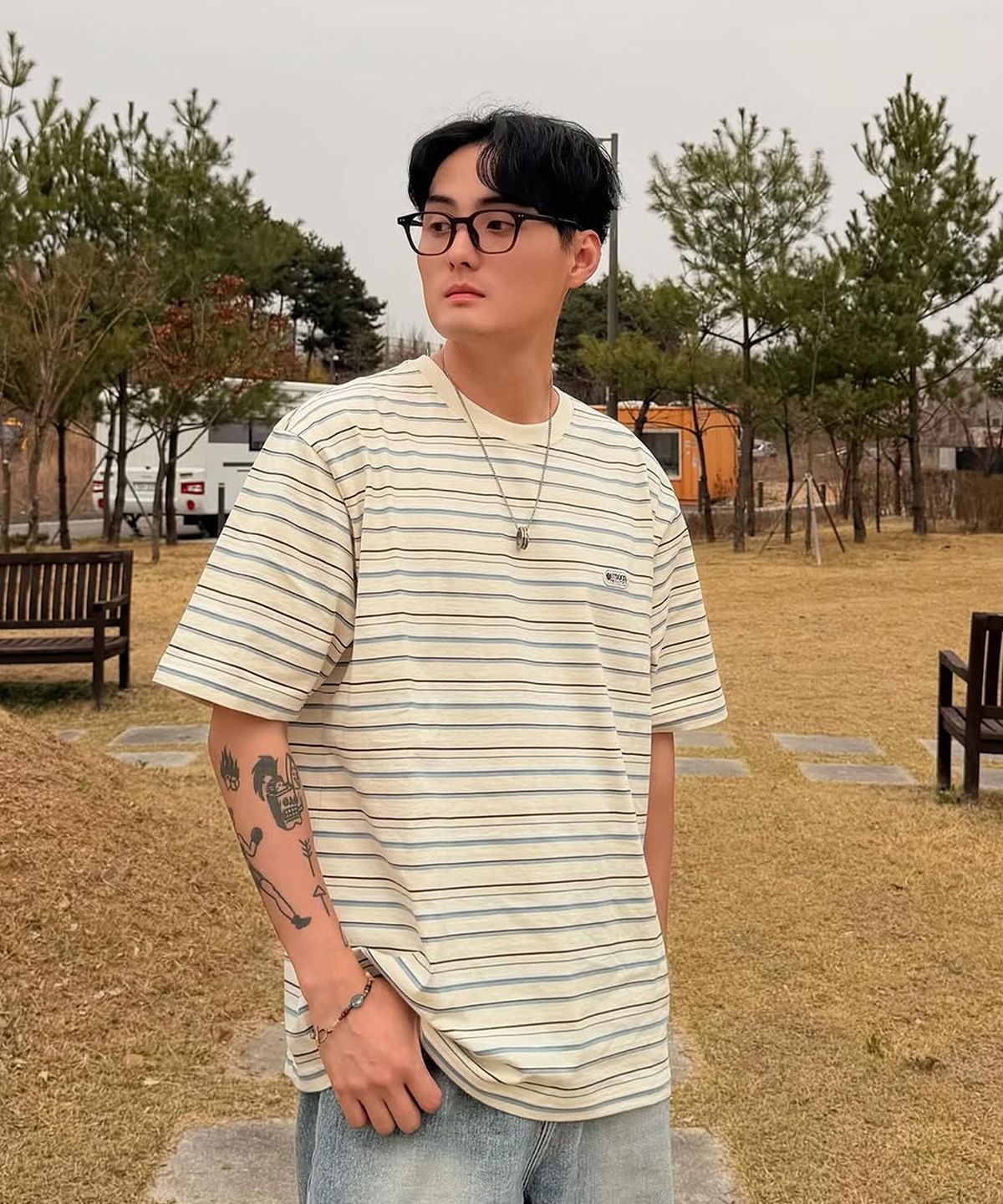아웃도어 프로덕츠(OUTDOOR PRODUCTS) 스트라이프 티셔츠 (블루)