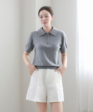 집업 반팔 니트_그레이