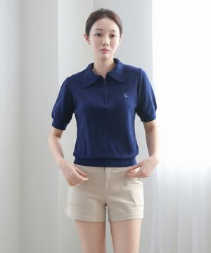 집업 반팔 니트_네이비