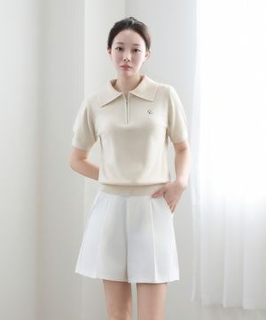 집업 반팔 니트_베이지