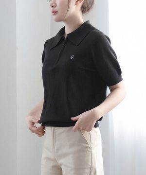 집업 반팔 니트_블랙