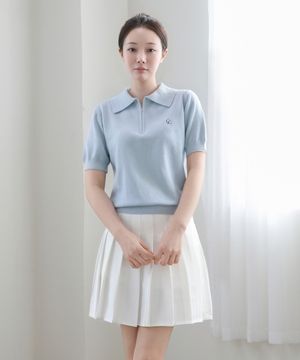 집업 반팔 니트_스카이블루