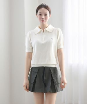 집업 반팔 니트_아이보리