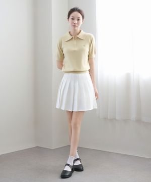 집업 반팔 니트_옐로우