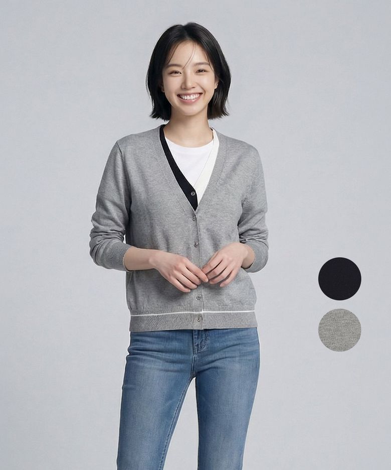 봄가을 콤보 배색 레이어드 브이넥 여성 니트 가디건 DQSLCA12