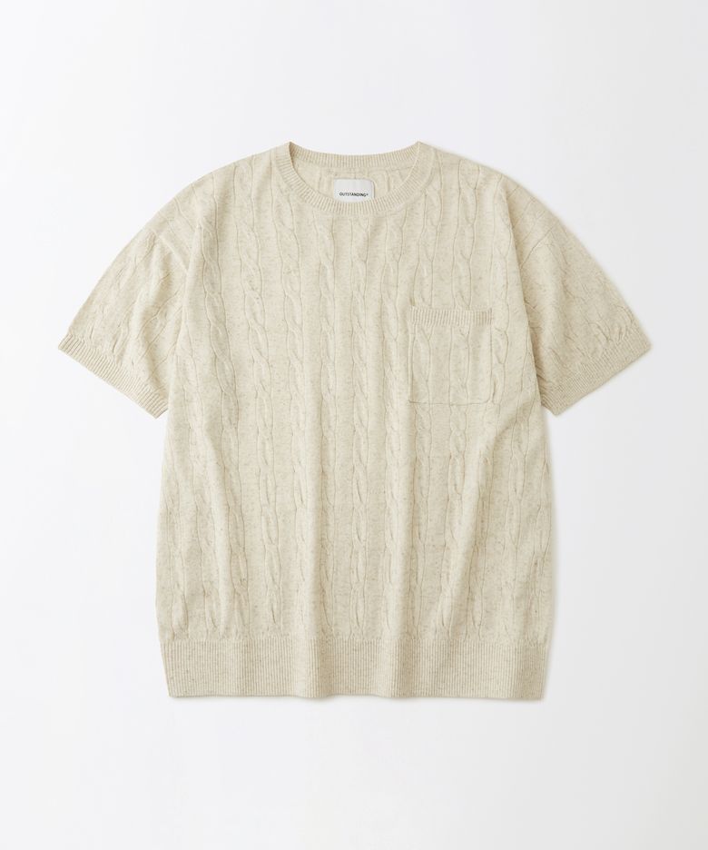 HS LINEN CREW NECK CABLE KNIT_ECRU
