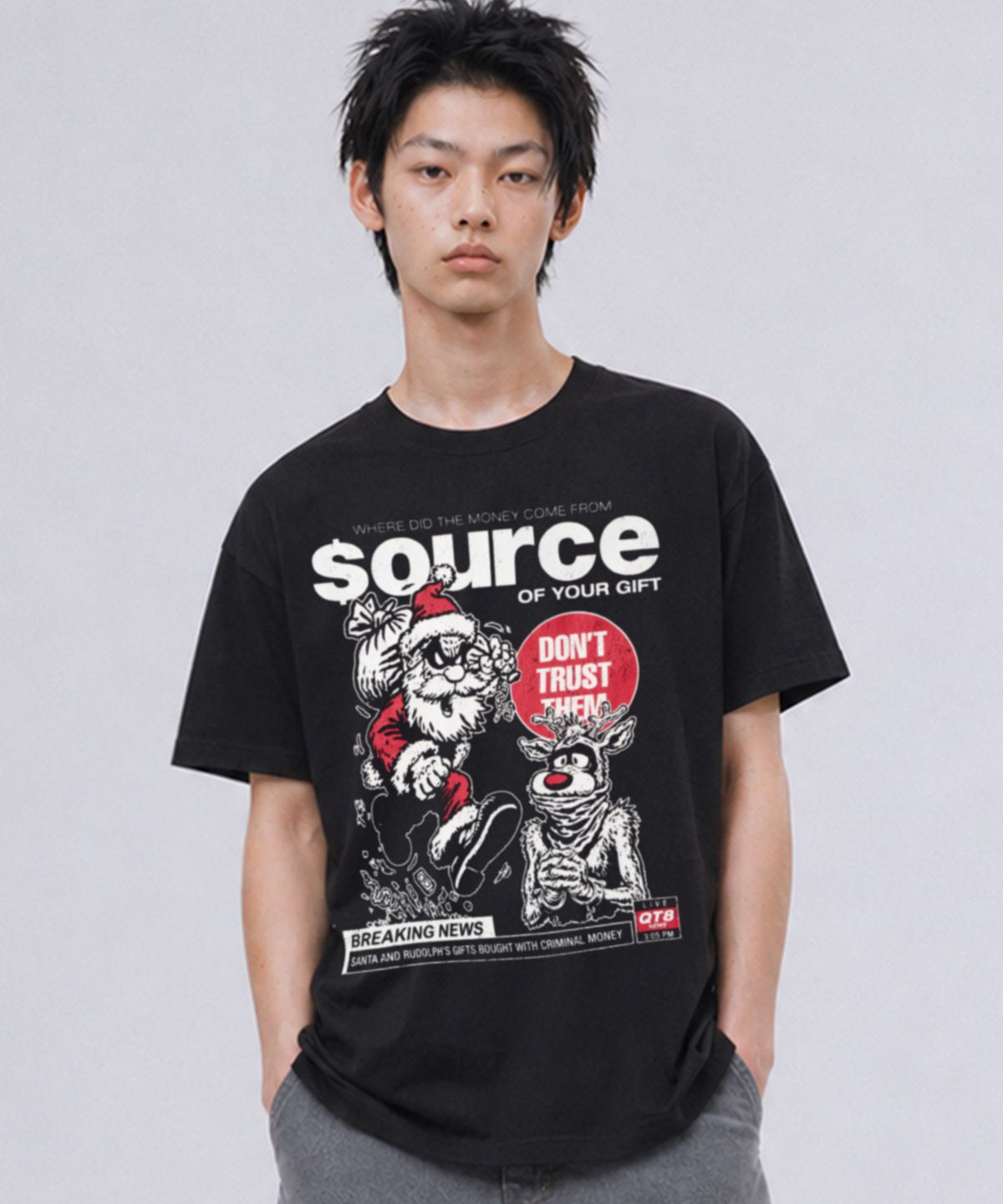 큐티에잇 가먼츠(QT8 GARMENTS) LB Santa Source Washed Tee (Black)