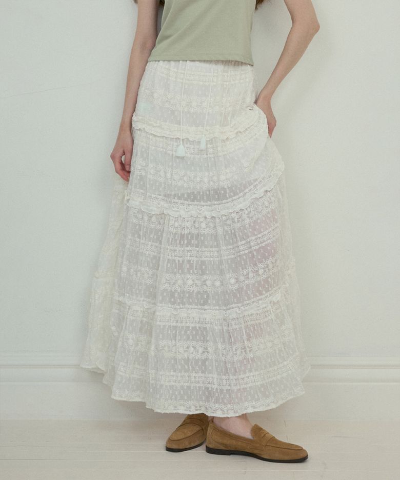 Lace shirring cancan skirt_White(O25-SK06)