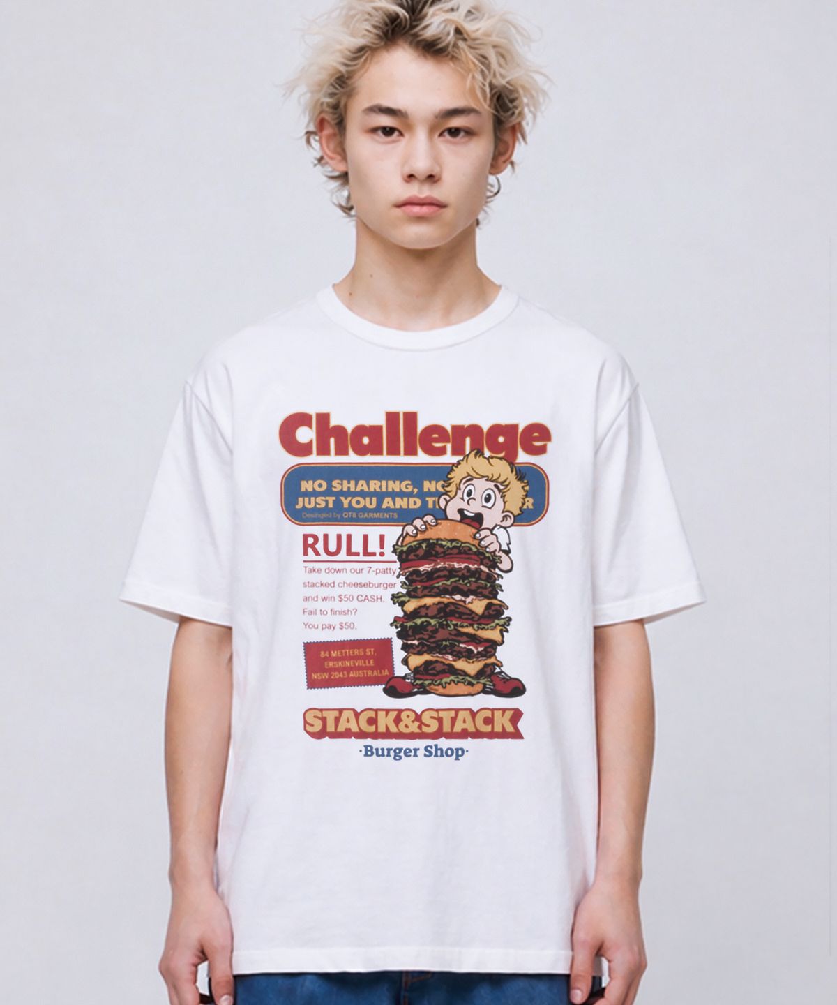 큐티에잇 가먼츠(QT8 GARMENTS) LB Burger Challenge Washed Tee (Ivory)