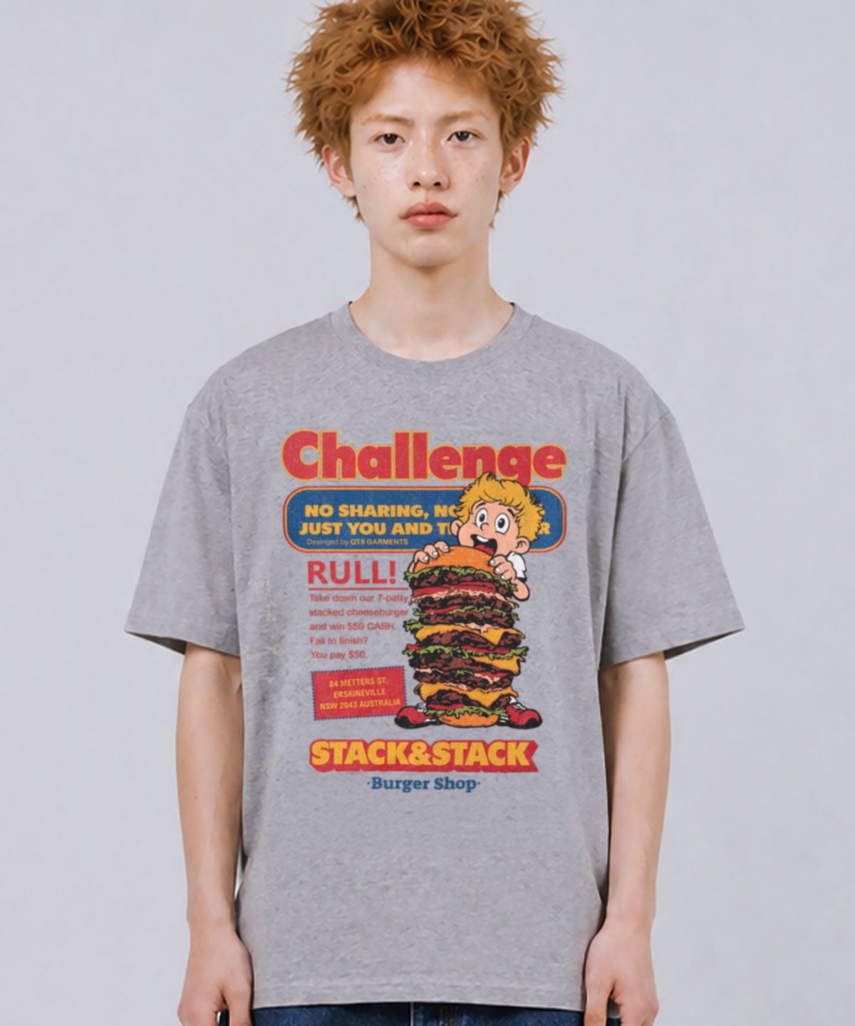큐티에잇 가먼츠(QT8 GARMENTS) LB Burger Challenge Washed Tee (Grey)