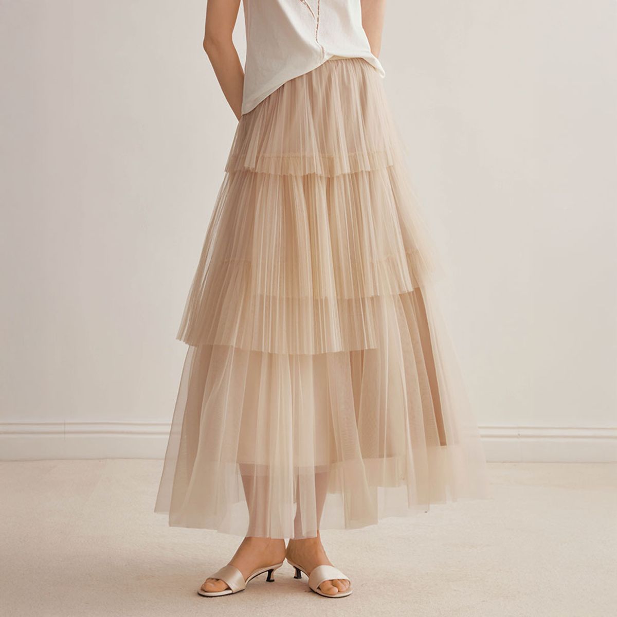 와이와이아이엠(YYIAM) YY_Pleated mesh cake skirt_2color