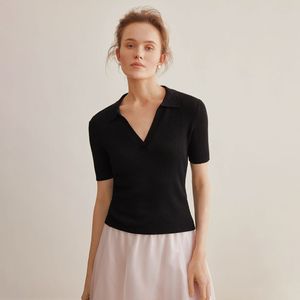 YY_V-neck black knit top