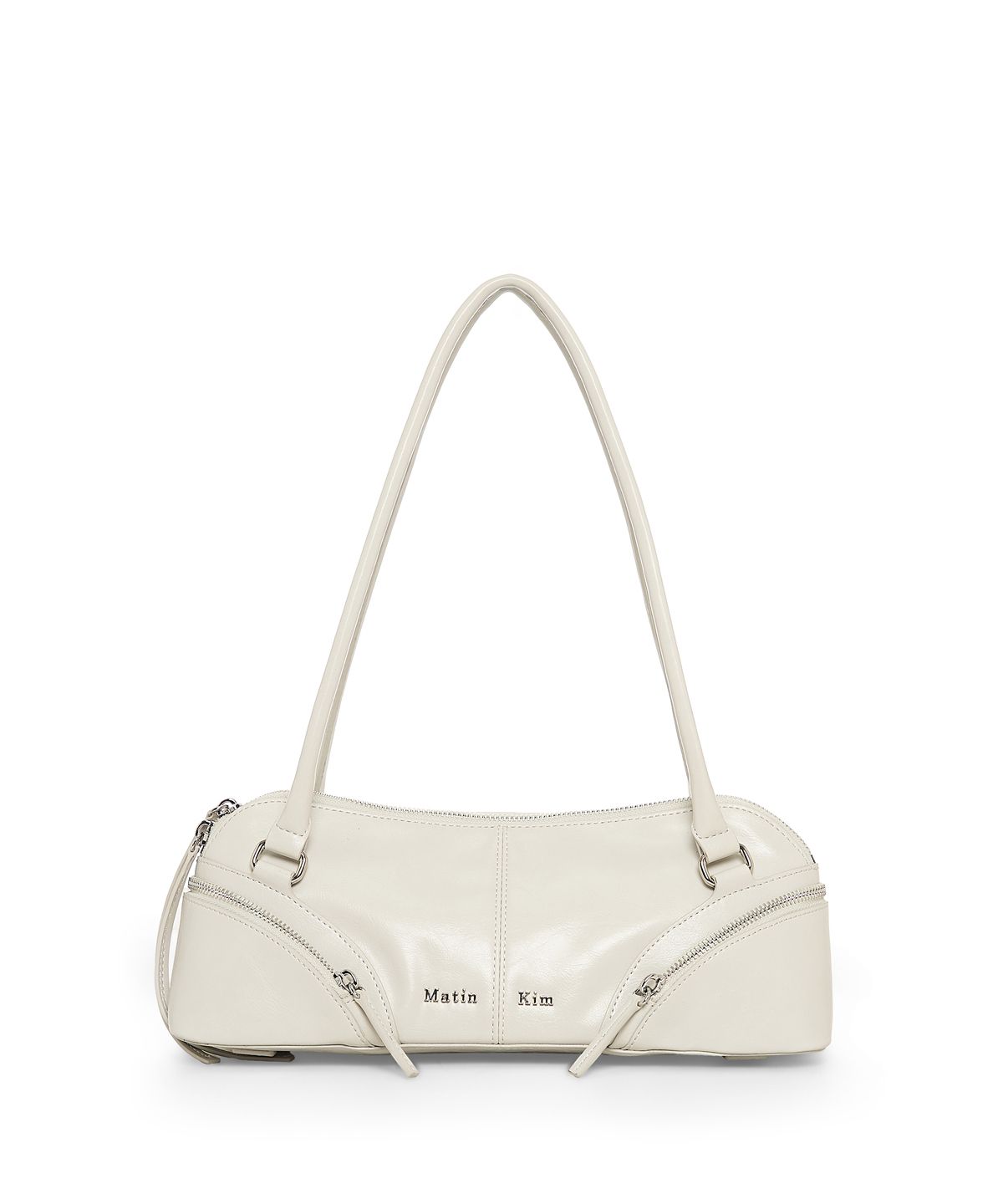 마뗑킴(MATIN KIM) CURVE ZIP BAGUETTE BAG IN LIGHT GREY