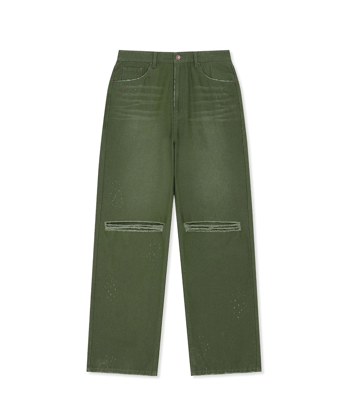마뗑킴(MATIN KIM) DISTRESSED DENIM PANTS FOR MEN IN KHAKI
