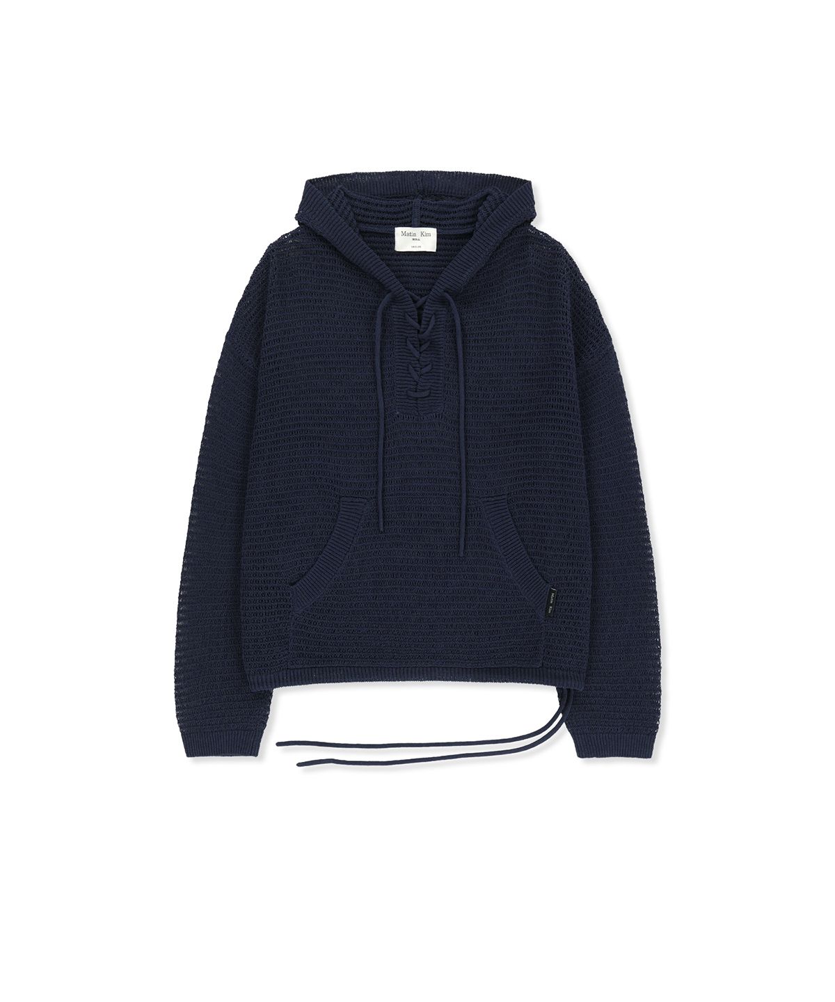 마뗑킴(MATIN KIM) OVERSIZED MESH KNIT HOODIE IN NAVY