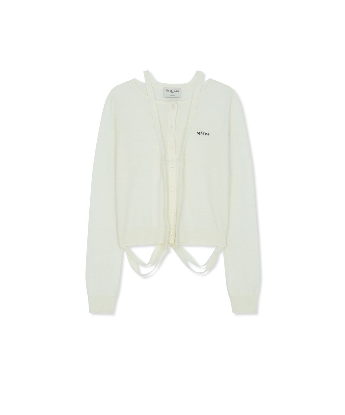 마뗑킴(MATIN KIM) STRING DETAIL KNIT CARDIGAN IN CREAM