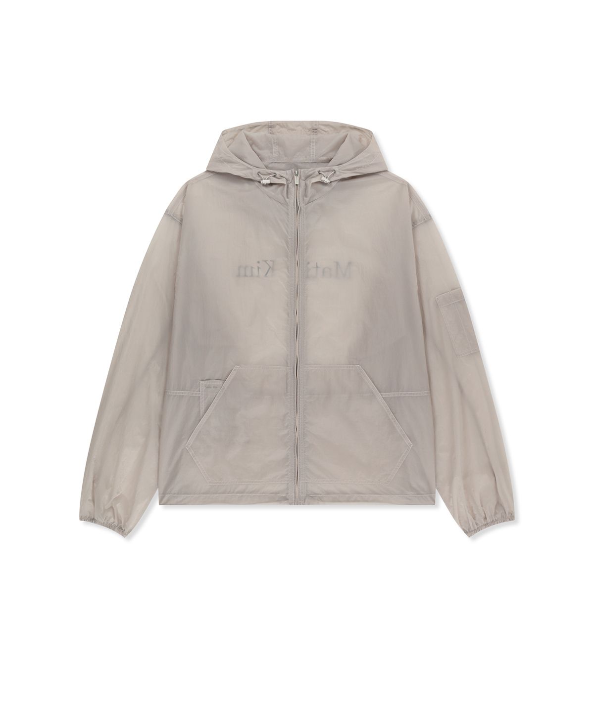 마뗑킴(MATIN KIM) BACK LOGO HOODY WINDBREAKER FOR MEN IN LIGHT GREY
