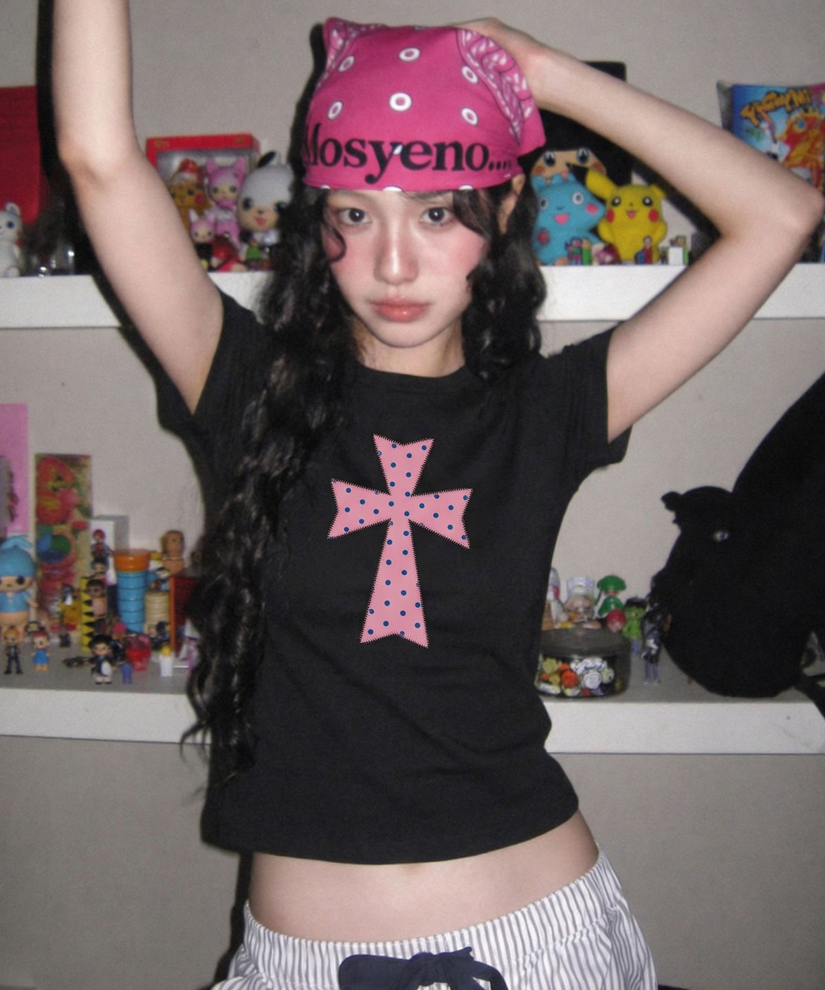 그레이버(GRAVER) [UNISEX]DOT CROSS 반팔티_BLACK/PINK LOGO