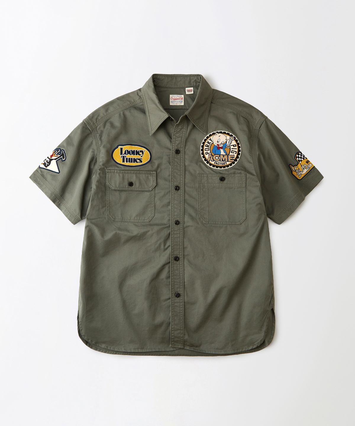 아웃스탠딩(OUTSTANDING) [LOONEY TUNES] TRIPLE STITCH MECHANIC HALF SHIRT_CHARCOAL