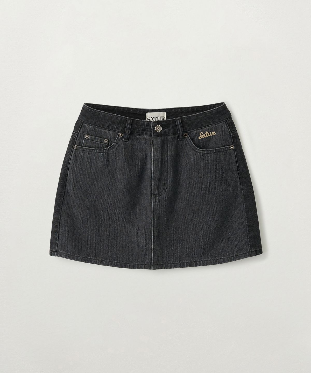 세터(SATUR) (W) 콘트라스트 데님 미니 스커트 블랙
