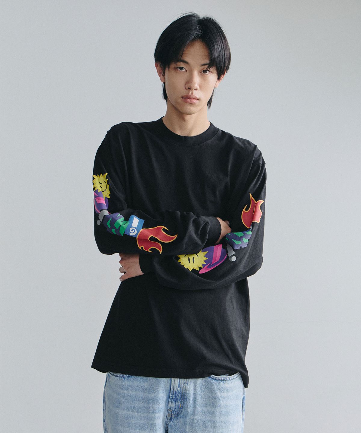디미토(DIMITO) GRAPHIC COMBO LSV GD 6.5OZ TEE BLACK
