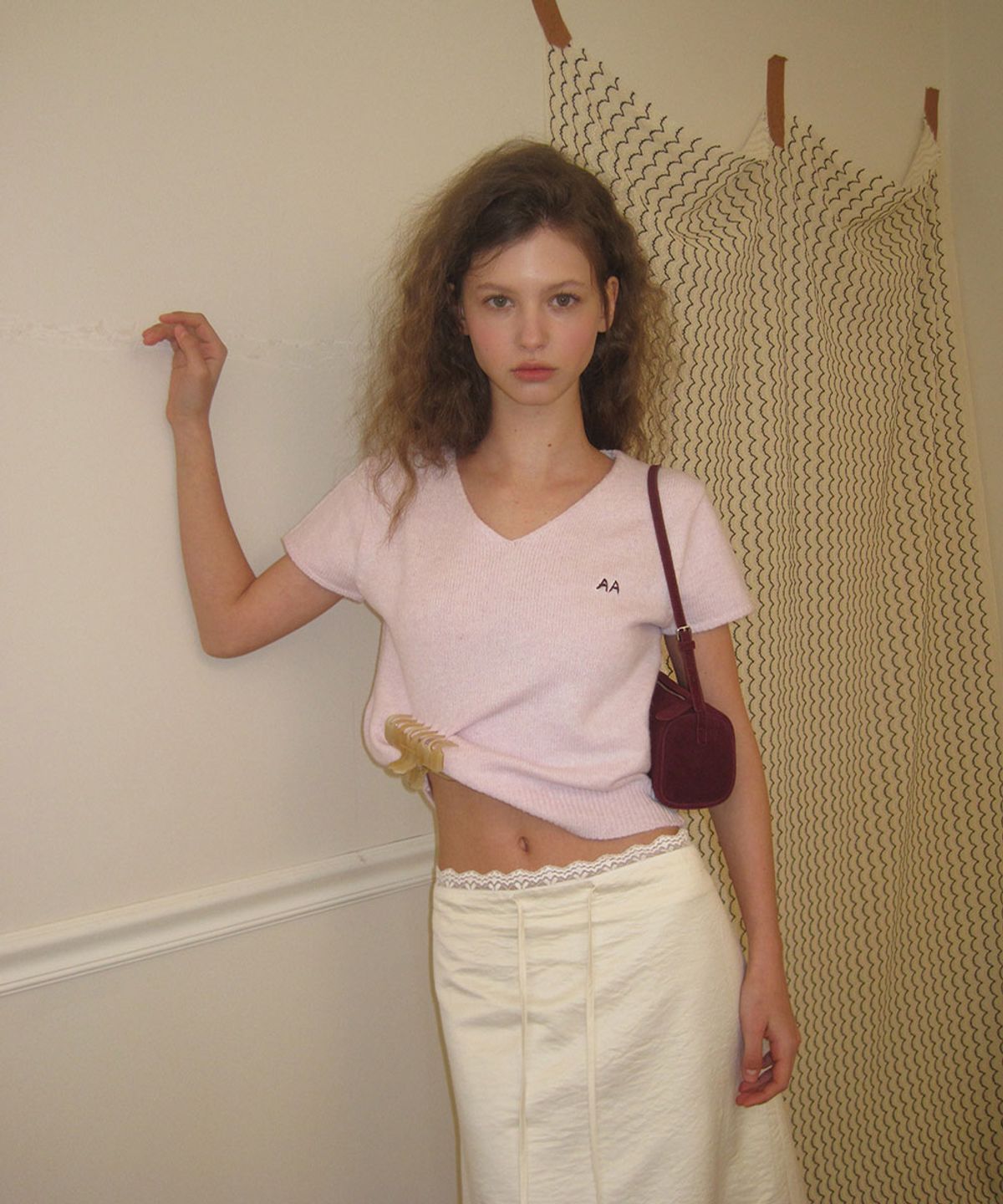 어패럴아카이브(APPAREL ARCHIVE) Rony half v knit - Pink