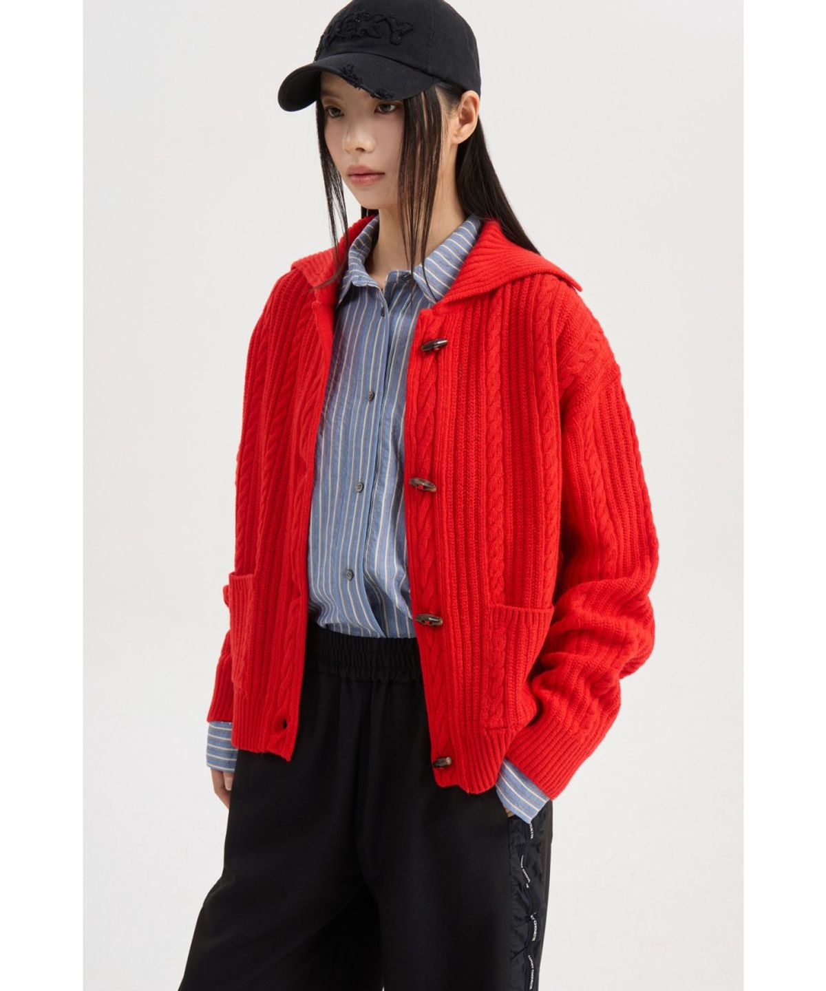 럭키슈에뜨(LUCKY CHOUETTE) Entry Cable Knit Cardigan (red) LFWCW25200REX