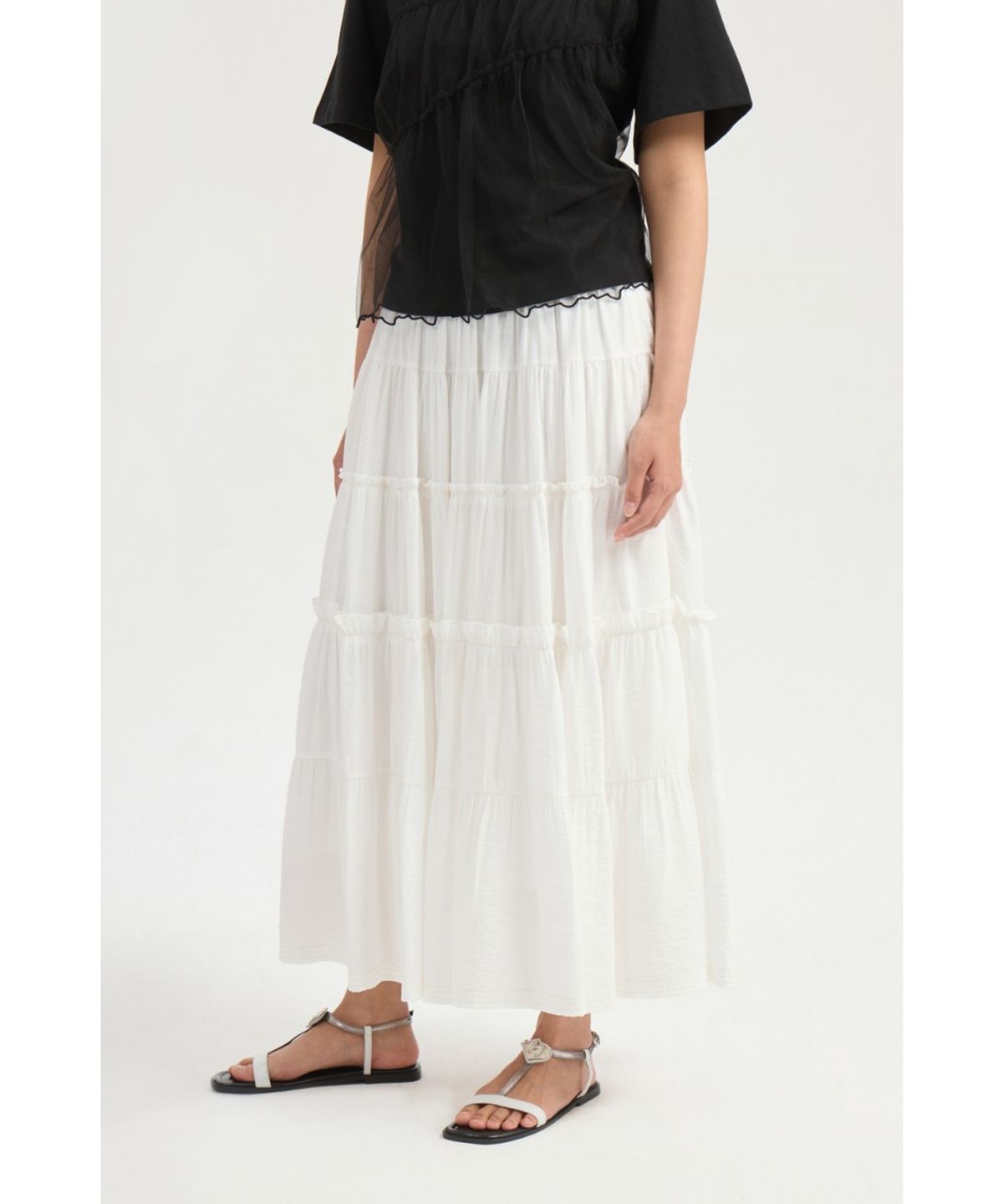럭키슈에뜨(LUCKY CHOUETTE) [Re-Order] Shirring Back Banding Long Skirt (dark ivory) LFKAX25560IVD