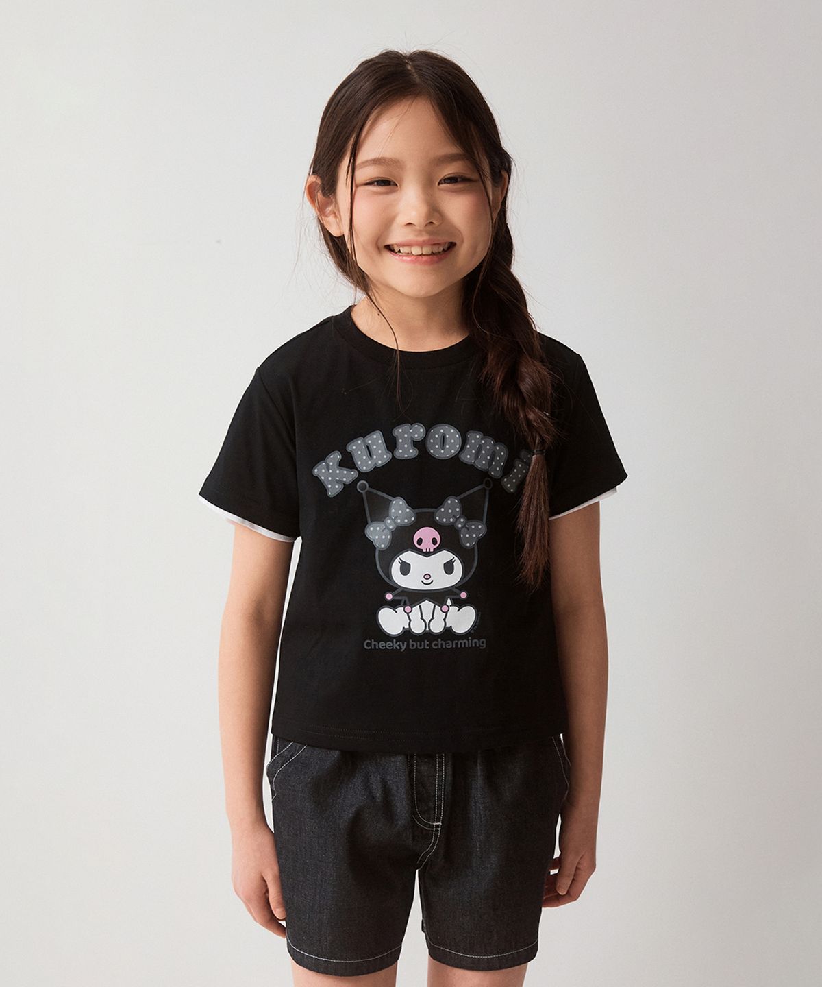 스파오 키즈(SPAO KIDS) [키즈] (산리오캐릭터즈) 반팔 데님 상하세트(BLACK)_SPSMG25KU3