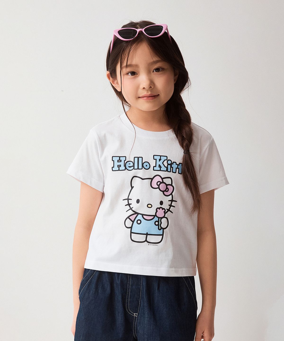 스파오 키즈(SPAO KIDS) [키즈] (산리오캐릭터즈) 반팔 데님 상하세트(WHITE)_SPSMG25KU3