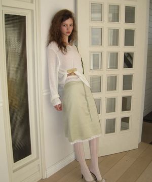 Easy lace satin midi skirt - Mint