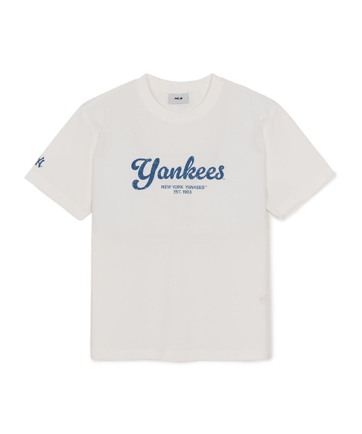 엠엘비(MLB) 빈티지 스포티브 컬시브 레터 반팔 티셔츠 NY (Ivory)